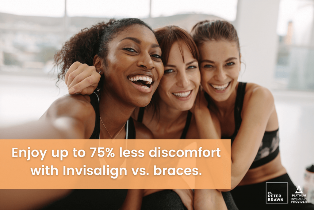 Enjoy up to 75% less discomfort with Invisalign at Dr. Peter Brawn vs Braces