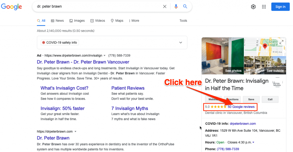 Invisalign Google Reviews screenshot for Dr Peter Brawn