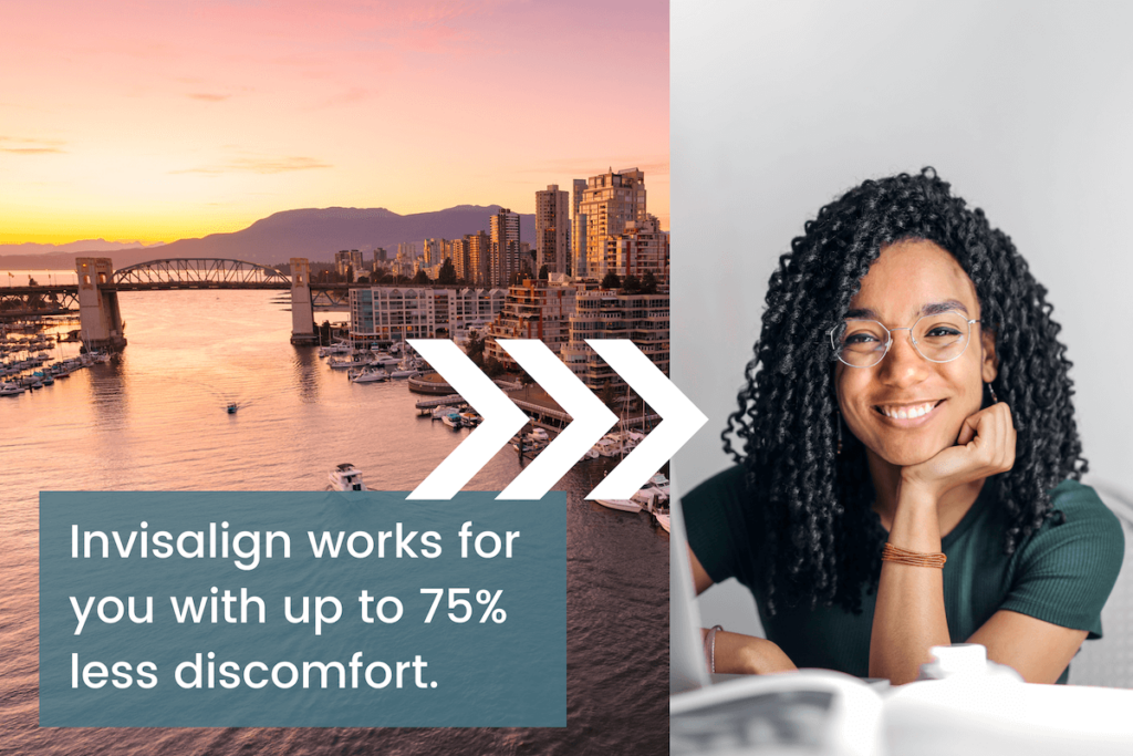 Invisalign works for you with up to 75% less discomfort at Dr. Peter Brawn - girl with computer smiling