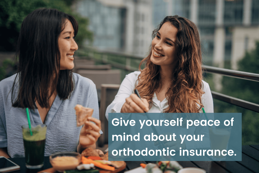Peace about orthodontic insurance graphic with two happy women at lunch