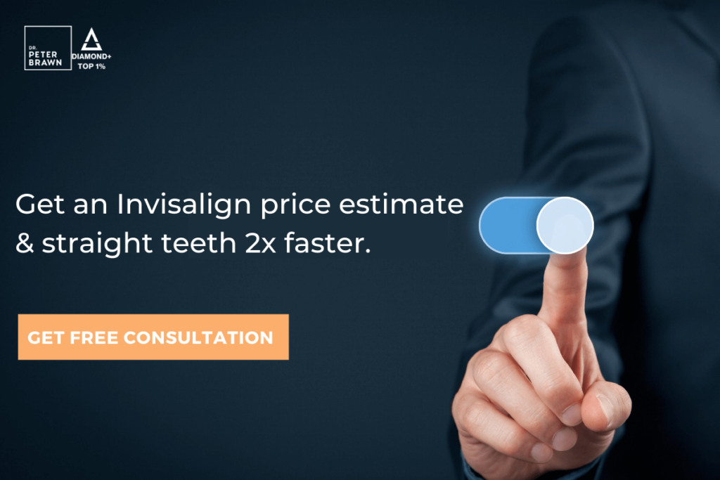 Get Invisalign Price Estimate & Straight Teeth 2x Faster graphic with finger swiping toggle