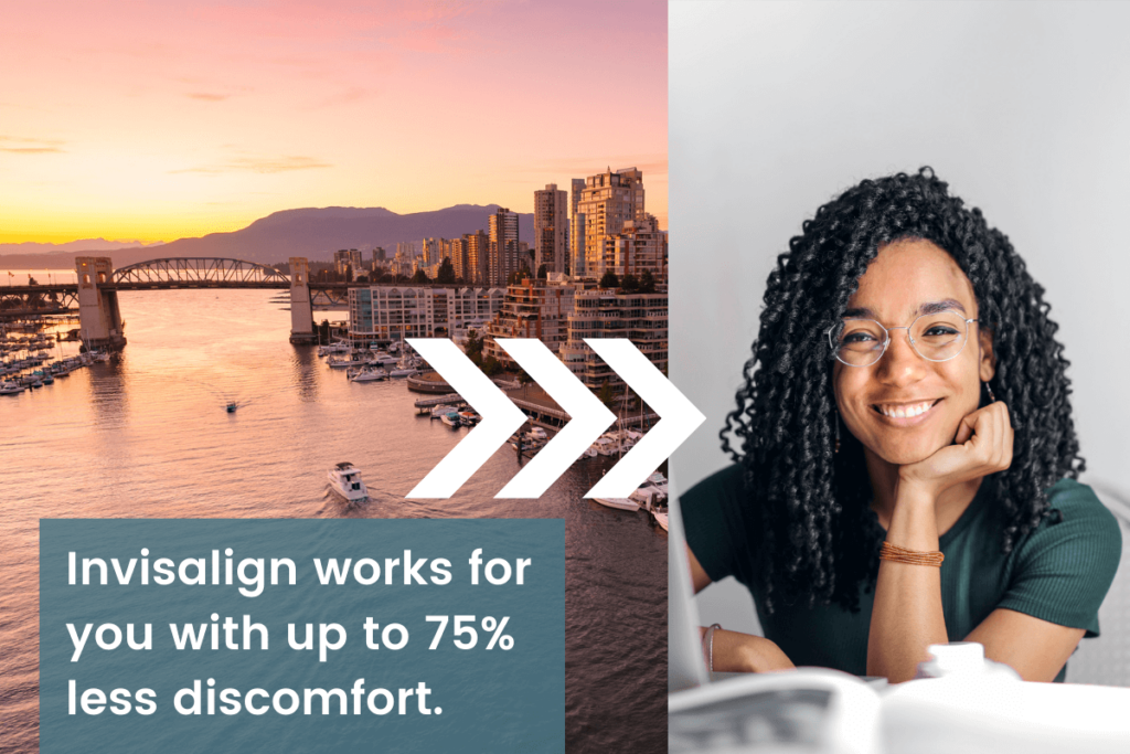 Invisalign Works With Up to 75% Less Discomfort - Girl at Laptop in Vancouver Smiling